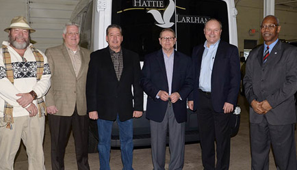 Left to right: Mike “Mad Dog” Adams, Mike Sweeney, Dennis Allen, Pete Kepich, Bill Koeblitz, and Billy Soule, Assistant to the Mayor for Community Relations (Akron, OH).