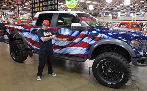 Alex Anderson of West Coast Customs with the Foundation’s Ford Raptor.
